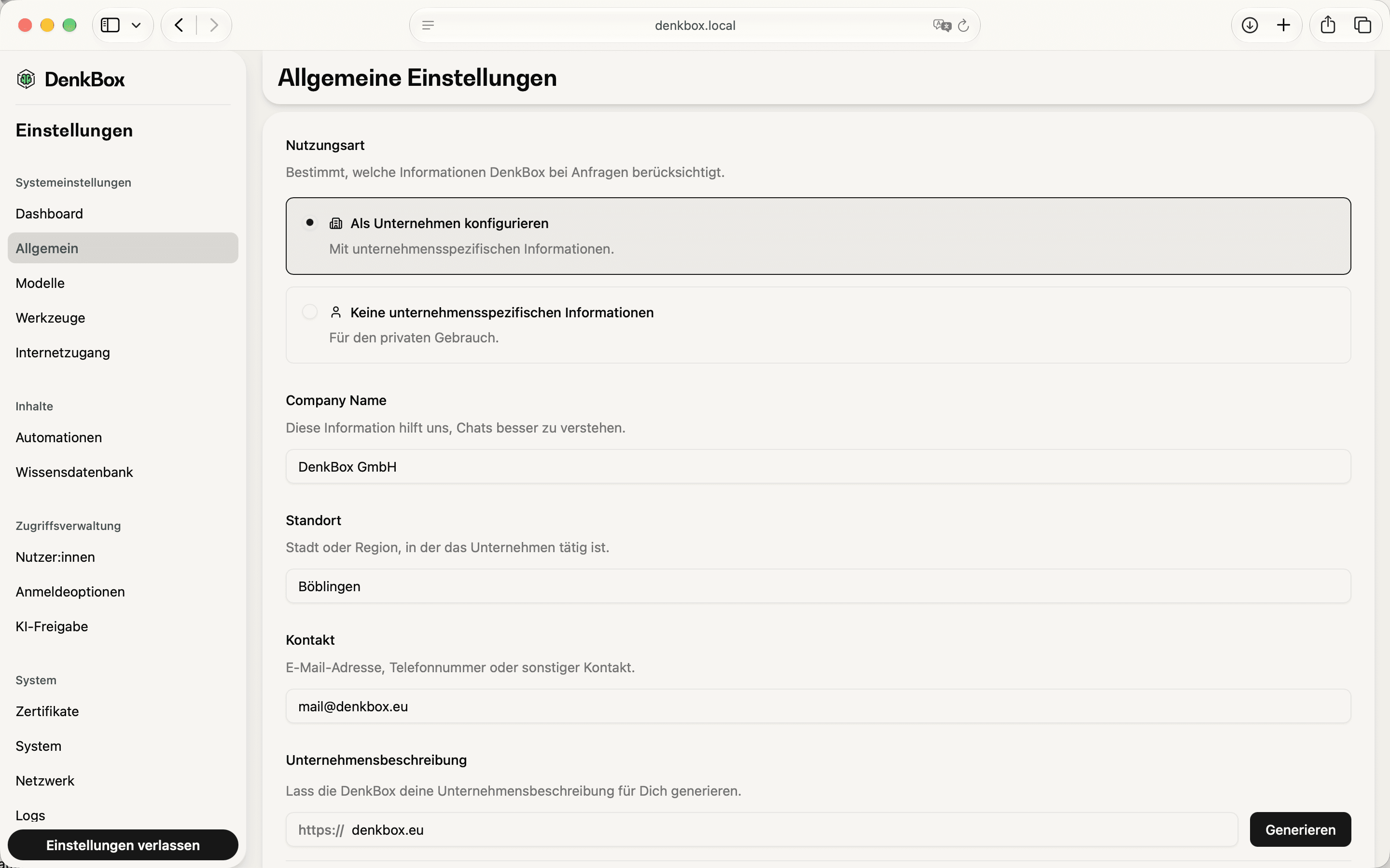 Allgemeine Einstellungen