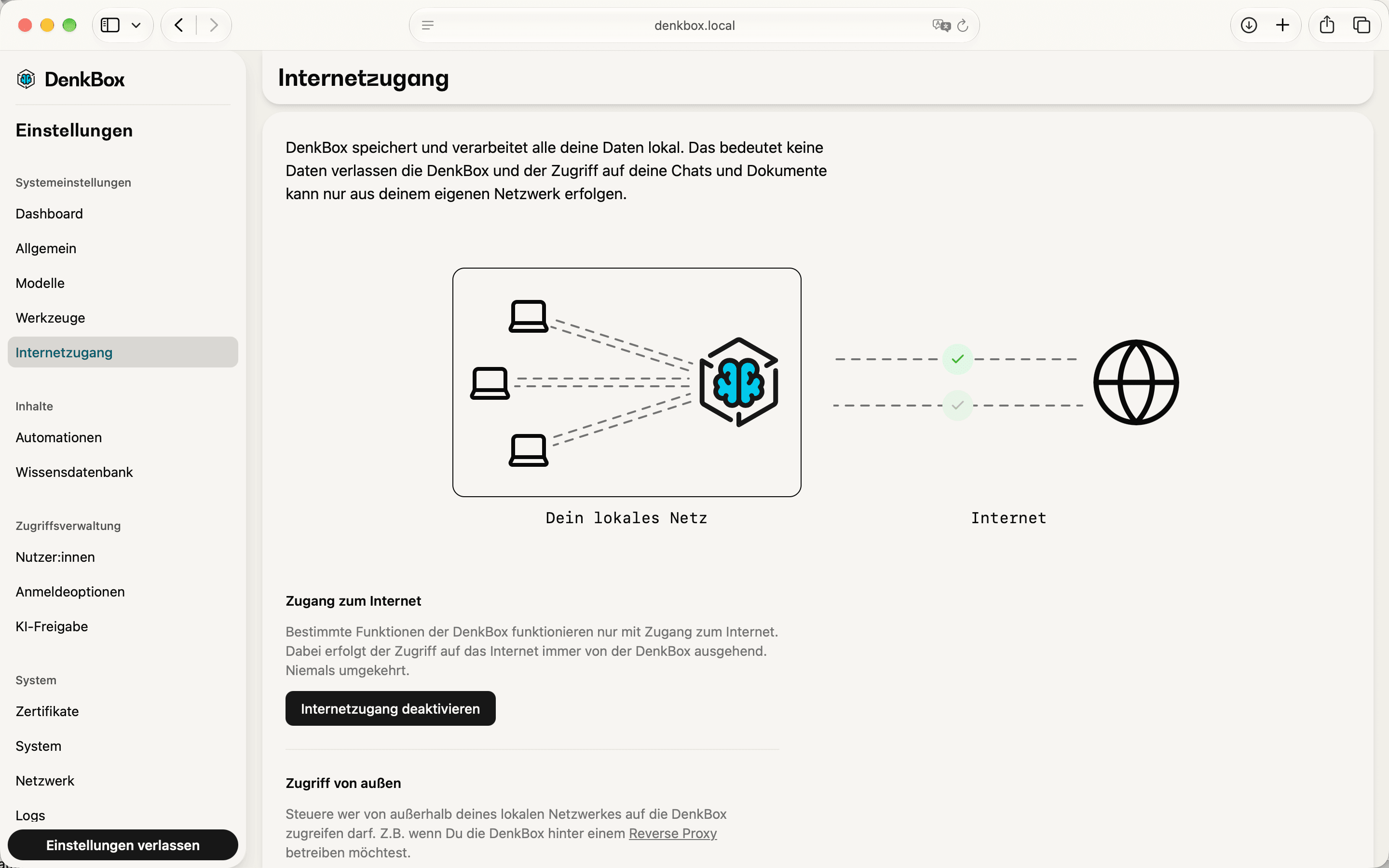 Internetzugang-Einstellungen