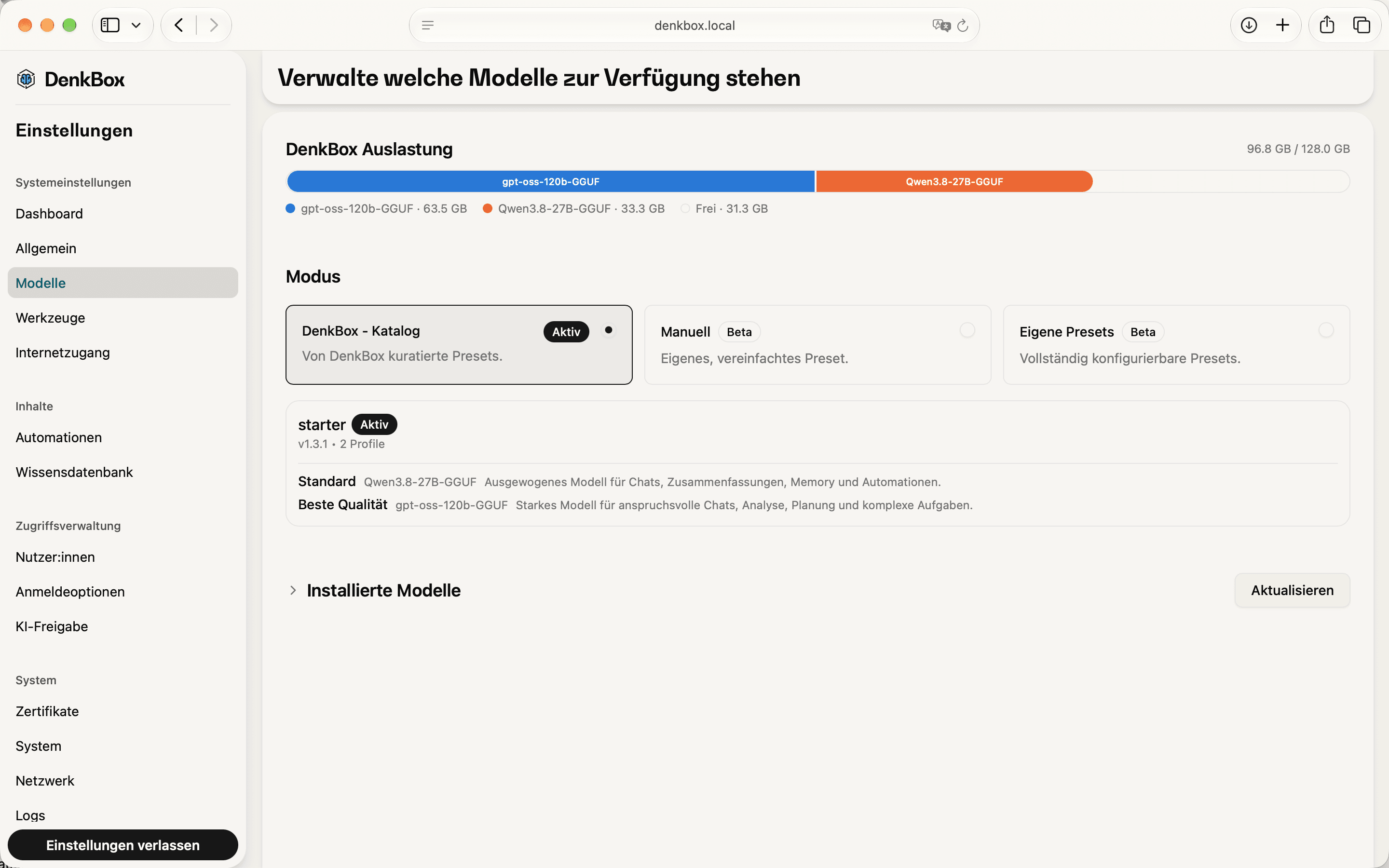 Modellkatalog zur Auswahl neuer Modelle